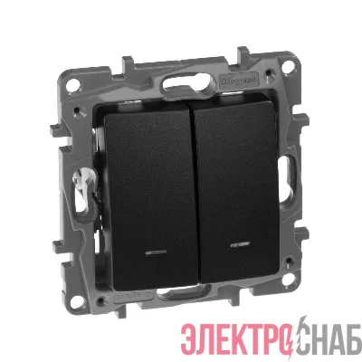 Выключатель 2-кл. СП Etika 10А IP20 250В 10AX с подсветкой/индикацией авт. зажимы механизм антрацит IEK 672604