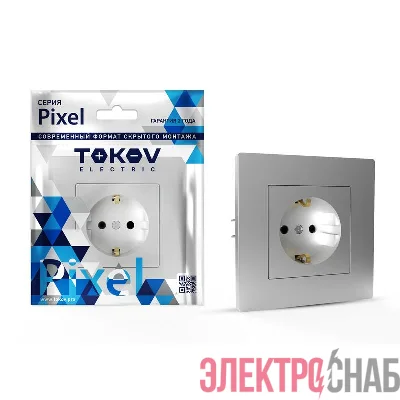 Розетка 1-м СП Pixel 16А IP20 с заземл. защ. шторки в сборе алюм. TOKOV ELECTRIC TKE-PX-R1FZSF-C03