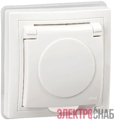 Розетка 1-м СП Кварта РСбш10-3-КБ-44 16А IP44 с заземл. защ. шторки с крышкой бел. GENERICA KV-R16-16-44-K01
