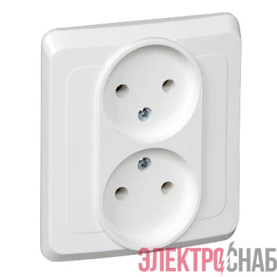 Розетка 2-м СП Этюд 16А IP20 250В без заземл. без защ. шторок бел. SE PC16-005B