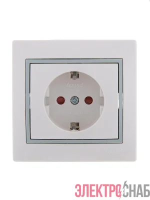 Розетка 1-м СП Mira 16А IP20 с заземл. защ. шторки с сер. вставкой керамика бел. LEZARD 701-0215-124
