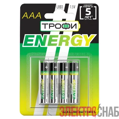 Элемент питания алкалиновый AAA/LR03 LR03-4BL Eco (блист.4шт) Трофи Б0017044
