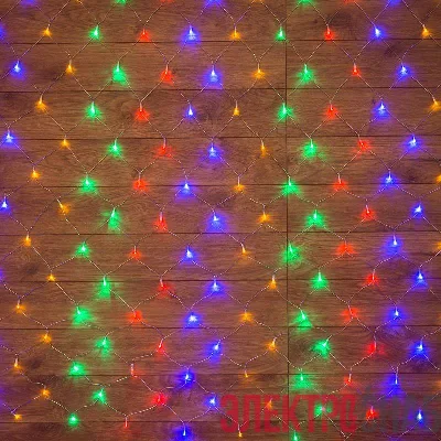Гирлянда светодиодная "Сеть" 1х1.5м 96LED мультиколор 12Вт 220-240В IP20 с контроллером 8 режимов провод ПВХ прозр. Neon-Night 215-119-6
