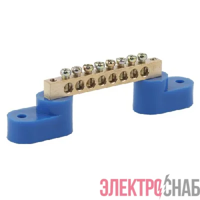 Шина N "ноль" на двух угловых изоляторах ШНИ-6х9-8-У2 NO-222-56 син. (уп.10шт) Эра Б0033436