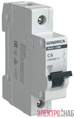 Выключатель автоматический модульный 1п C 6А 4.5кА ВА47-29М GENERICA MVA21-1-006-C-G
