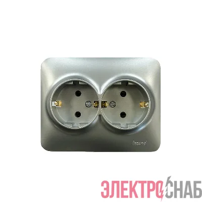 Розетка 2-м Karina Life с заземл. ПБТ мат. серебро LEZARD 708-4300-127B