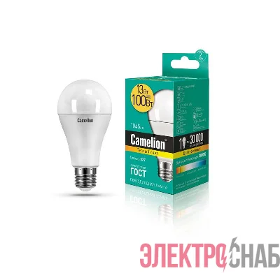 Лампа светодиодная LED13-A60/830/E27 13Вт грушевидная 3000К тепл. бел. E27 1045лм 220-240В Camelion 12045