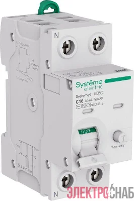Выключатель автоматический дифференциального тока 2п (1P+N) C 16А 30мА тип AC 6кА Systeme9 230В SE S9D51616