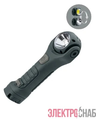 Фонарь-светильник аккумуляторный 3Вт LED+4Вт COB LED+красн. съемный Li-ion 18650 1200мА.ч корпус ABS-пластик USB-шнур поворот. механизм источников света магнит на корпусе складная металл. ручка для подвеш. КОСМОС KOC705Lit