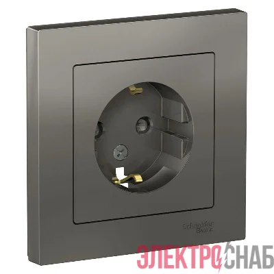 Розетка 1-м СП AtlasDesign 16А IP20 с заземл. защ. шторки в сборе сталь SE ATN000944