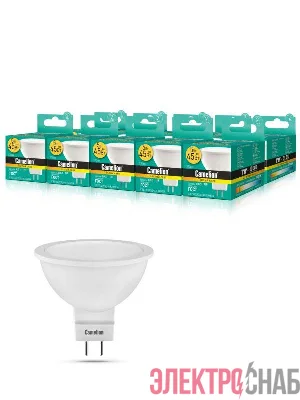 Лампа светодиодная LED5-MR16/830/GU5.3 5Вт 3000К тепл. бел. GU5.3 370лм 12В Camelion 12025