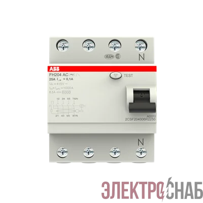 FH204AC-25/0,1 Выключатель дифференциального тока 4-модульный ABB 2CSF204006R2250