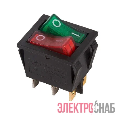 Выключатель клавишный 250В 15А (6с) ON-OFF крас./зел. с подсветкой двойн. (RWB-511) Rexant 36-2450