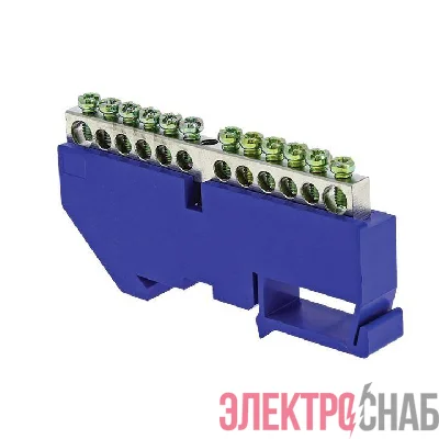 Шина нулевая N 6х9 14 отверст. цинк син. изолятор на DIN-рейку PROxima EKF sn1-63-14-d
