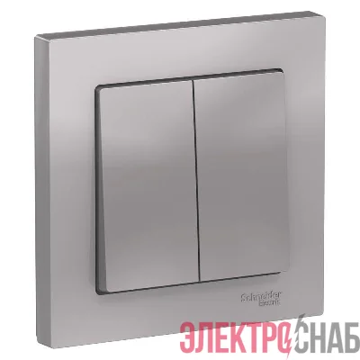 Выключатель 2-кл. СП AtlasDesign 10А IP20 (сх. 5) 10AX в сборе алюм. SchE ATN000352