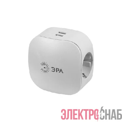 Разветвитель 3-м с заземл. 16А IP20 SP-3e-USB-2A 220В + 2хUSB 2000мА защ. шторки бел. Эра Б0015243
