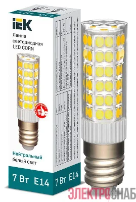 Лампа светодиодная Corn 7Вт капсульная 4000К нейтр. бел. E14 230В керамика IEK LLE-Corn-7-230-40-E14