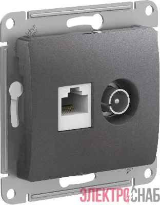 Розетка компьютерная + телевизионная 2-м Glossa RJ45 кат.5E + TV механизм графит SE GSL001389