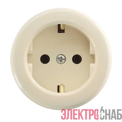 Розетка 1-м ОП 16А IP20 круглая с заземл. крем. Makel 16011