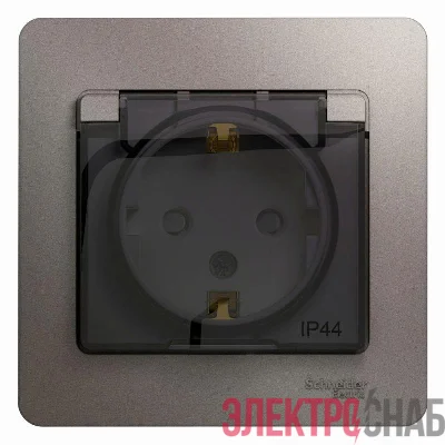 Розетка 1-м Glossa 16А 250В с защ. крышкой защ. шторки с заземл. в сборе IP44 платина SchE GSL001248