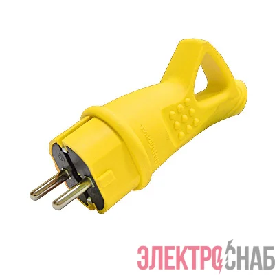Вилка электрическая 1ф 16А 250В IP44 однофазная с ушком каучук желт. Universal 3080