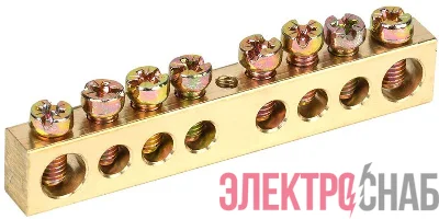 Шина PEN "земля-ноль" 8х12мм 8/1 (8групп/крепеж по центру) IEK YNN20-08-100