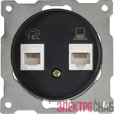 Механизм розетки комп. + телеф.2-м СП Florence RJ11/RJ45 кат.5e черн. 1E20801303 OneKeyElectro 2172817