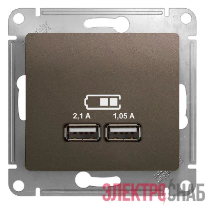 Розетка USB 2-м СП Glossa тип A+A 5В/2100мА 2х5В/1050мА механизм шоколад SE GSL000833