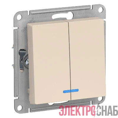 Выключатель 2-кл. СП AtlasDesign 10А IP20 (сх. 5а) 10AX с подсветкой механизм беж. SE ATN000253