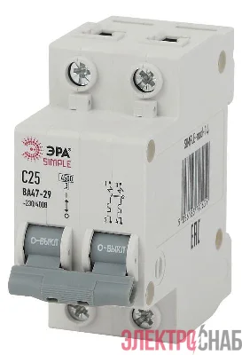 Выключатель автоматический модульный 2п C 25А 4.5кА ВА 47-29 SIMPLE-mod-14 ЭРА Б0039231
