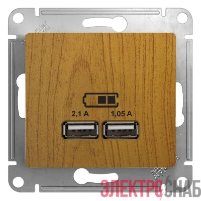 Розетка USB 2-м СП Glossa тип A+A 5В/2100мА 2х5В/1050мА механизм дерево дуб SE GSL000533