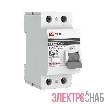 Выключатель дифференциального тока (УЗО) 2п 32А 30мА тип AC ВД-100 (электромех.) PROxima EKF elcb-2-32-30-em-pro
