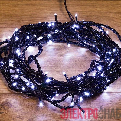 Гирлянда "ТВИНКЛ ЛАЙТ LED" (с контроллером 8 режимов) 10м 100LED 10Вт 220В IP54 бел. провод черн. ПВХ NEON-NIGHT 303-135