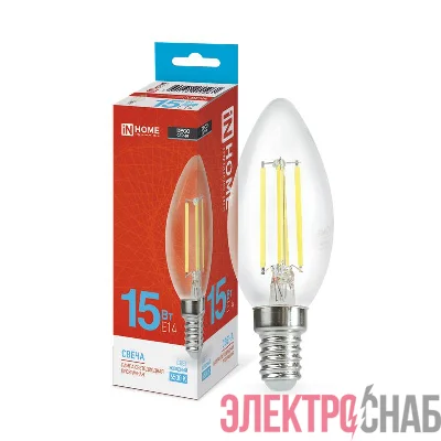 Лампа светодиодная филаментная LED-СВЕЧА-deco свеча прозрачная 15Вт 230В E14 6500К 1455лм IN HOME 4690612055961