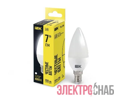Лампа светодиодная 7Вт C35 свеча 4000К нейтр. бел. E14 230В IEK LLE-C35-7-230-40-E14