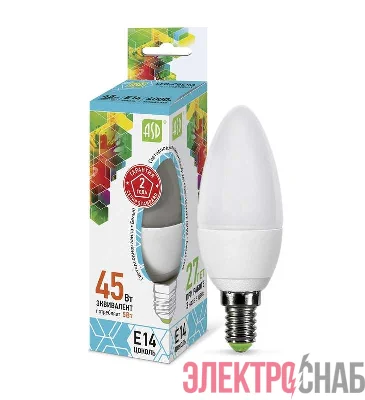 Лампа светодиодная LED-СВЕЧА-standard 5Вт СВЕЧА 4000К бел. E14 450лм 160-260В ASD 4690612002224