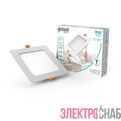 Светильник светодиодный Basic Downlight 9Вт 4000К IP20 720лм 170-260В 120х26 квадрат бел. GAUSS 9031420209