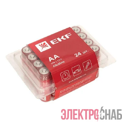 Элемент питания алкалиновый AA/LR6 пластик. бокс (уп.24шт) EKF LR6-BOX24