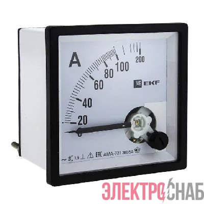 Амперметр аналоговый AM-A721 на панель 72х72 квадрат. вырез 100А трансф. подкл. EKF am-a721-100/ama-721-100