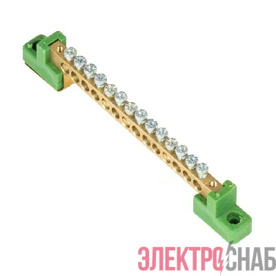 Шина нулевая PE 6х9 14 отвер. латунь с контактной пластиной 2 зел. угловых изолятора PROxima EKF sn0-63-14-2-pe