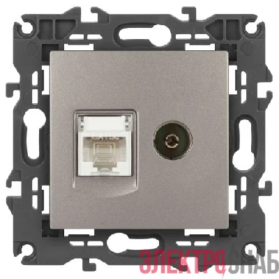 Розетка компьютерная + телевизионная Elegance 14-3110-16 RJ45+TV титан Эра Б0065768