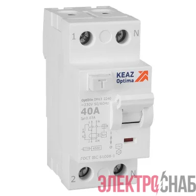 Выключатель дифференциального тока (УЗО) 2п 40А 30мА тип AC 4.5кА OptiDin DM63-2240 УХЛ4 КЭАЗ 343889