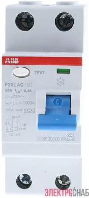 Выключатель дифференциального тока (УЗО) 2п 25А 300мА тип AC F202 ABB 2CSF202001R3250