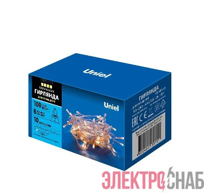 Гирлянда LED ULD-S1000-100/DTA WARM WHITE IP20 10м 100 диодов тепл. бел. свет провод прозр. Uniel UL-00007200
