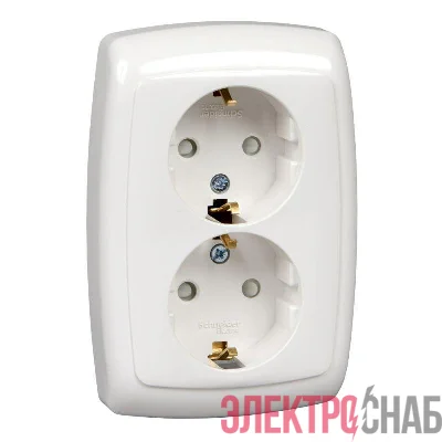 Розетка 2-м СП Рондо 16А IP20 250В с заземл. защ. шторки бел. SchE RS16-226-BI