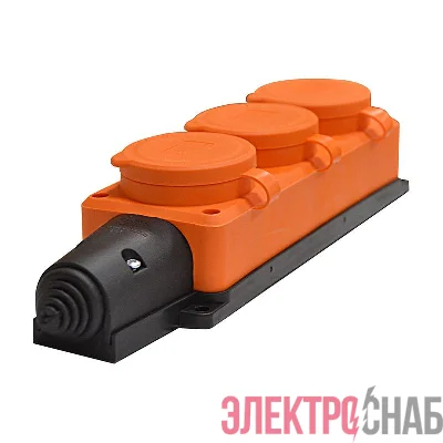 Колодка удлинителя 3-м Компакт 1ф с заглушками каучук оранж. UNIVersal 3034