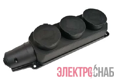 Колодка 3-м 16А IP44 с защ. крышками с заземл. каучук черн. 9323 IN HOME 4690612010281
