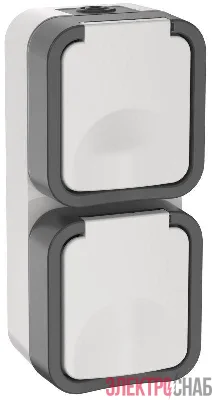 Розетка 2-м ОП TORS 16А IP55 TS232 вертик. с заземл. с крышкой бел. IEK TS-R26-16-55-V-K41