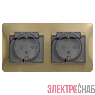 Розетка 2-м СП 2мод. Glossa 16А IP44 с заземл. защ. шторки в сборе титан SE GSL000447