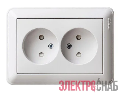 Розетка 2-м СП W59 16А IP20 без заземл. защ. шторки бел. SE RS16-254-18